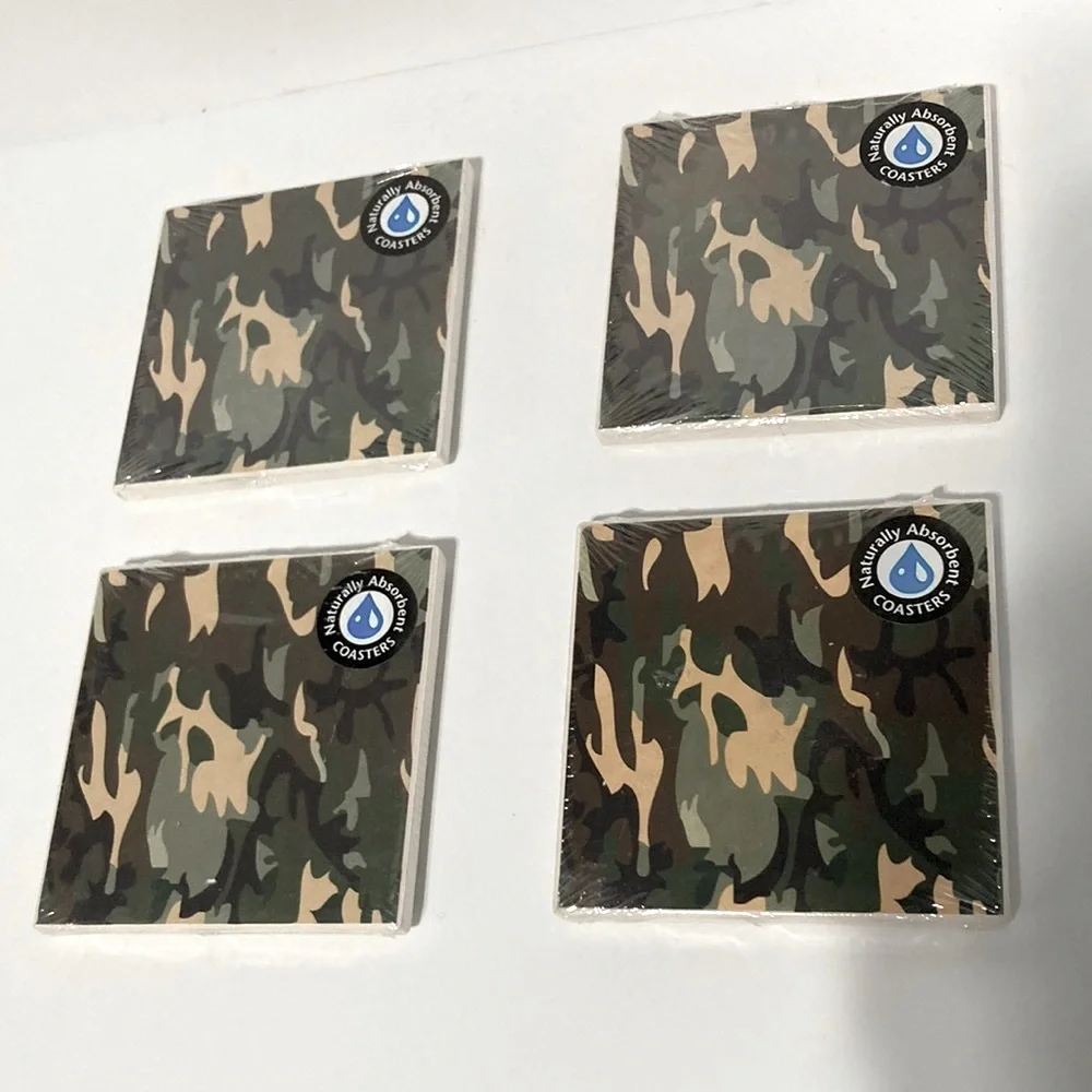 Camouflage Hunting Military Drink Coasters Absorbent Cork Backed Set of 4